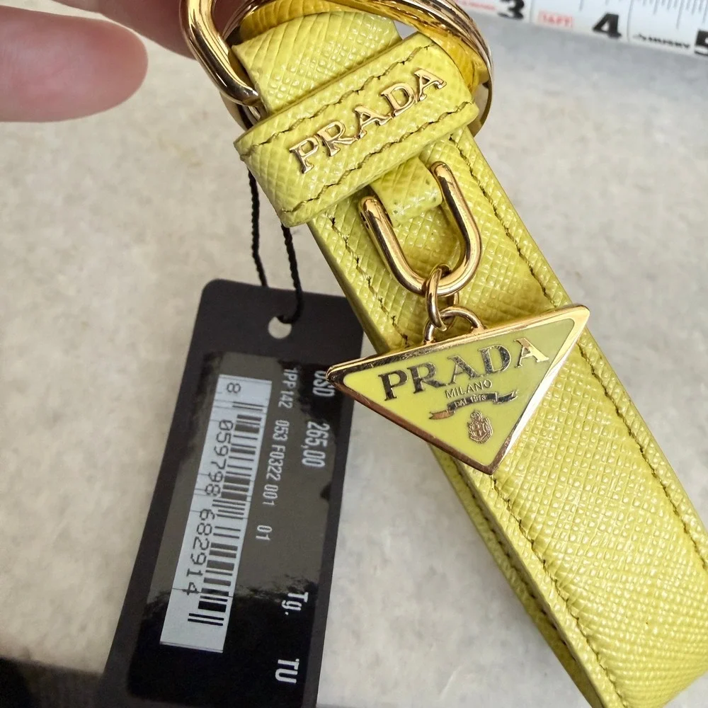 Prada Saffiano Leather Keychain Wristlet Yellow & Gold 1PP142 Made in Italy - Picture 9 of 9